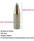 Glue On 80 Grain Arrow Points Set For 8mm Arrows, silver tip with 1.368 inch height and 0.354 inch diameter