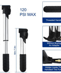 120 PSI max mini pump from 2L Waterproof Reflective Bike Frame Storage Bag With 16 In 1 Multitool, Tire Patch Kit, Mini Pump And Tire Levers