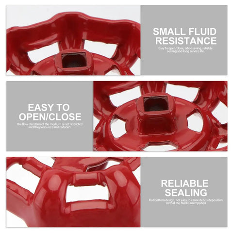Red 7x7mm Gate Valve Shutoff Handles Set For Industrial Valve Control Go To Pro Grade Heavy Duty Metal Ball Hand Wheels Replacement Water Fittings Knobs With Flat Bottom Design Keeps Debris Away
