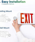 Hands installing Dual Sided LED Exit Sign With Adjustable Emergency Lights Six Pack Hardwired 120 277V Backup Battery Included UL 924