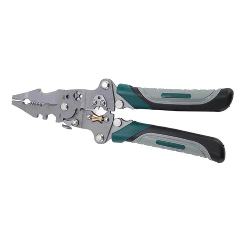 Solid Real Deal 16 In 1 Foldable Wire Stripper And Multifunctional Pliers showing sharp blades and ergonomic grips.