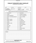 Forklift Operator Daily Checklist Carbonless Shift Ready Roll Call No Fuss Inspection Log For Electric And Gas Powered Shop Floor Machinery Heavy Duty Safety Watch 10 Pack, front view with detailed inspection points.