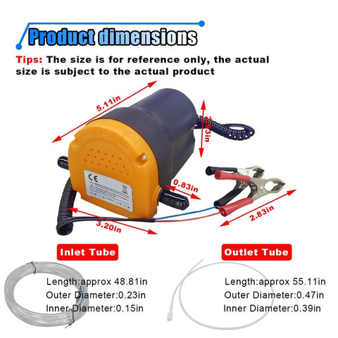 No Sweat Oil Change Pump Extractor With Hose Straight Up 12V Fluid Transfer and Scavenge Suction Changer size dimensions and features.
