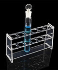 Clear Acrylic Six Well Test Tube Rack For Ten To Sixteen Milliliter Centrifuge Tubes Durable Lab Display Holder.