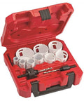 Milwaukee 13-piece general purpose hole saw kit in red plastic case with assorted hole saws and drill arbors