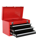 Heavy Duty Rolling Tool Chest With Sturdy Swivel Wheels And Three Smooth Drawers Plus Versatile Removable Top Box For Hella Garage Organization And Straight Up Solid Storage, red steel tool chest with open lid and drawers.