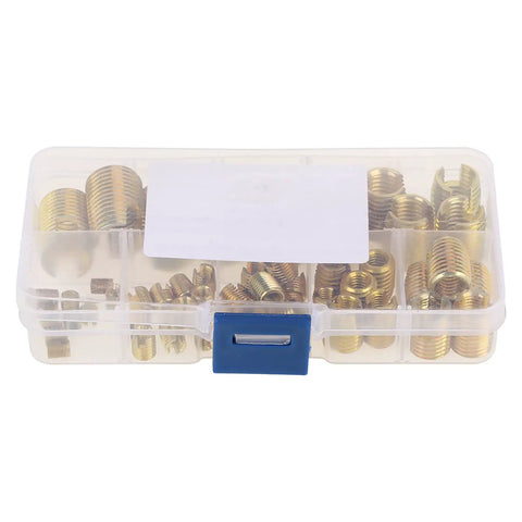 Brass Self Tapping Thread Inserts Repair Kit With 50 Pieces For Quick Hole Fixes And Strong Thread Restoration Easy Install Without Drilling Or Pre Tapping Needed Perfect For Broken Bolts in organizer box