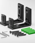 Sliding Barn Door Floor Guide 2 Pack Bottom Adjustable Roller Guides Wall Mounted Black For Smooth Quiet Sliding, Aluminum Alloy Body, Durable Space Saving Design, Concealed Dual Sided Pulleys For Easy Installation with screws and tools.