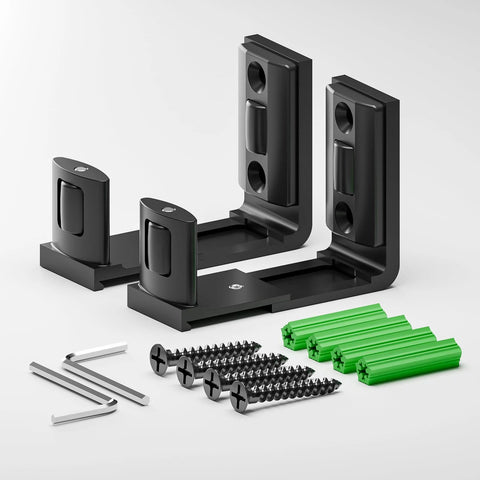 Sliding Barn Door Floor Guide 2 Pack Bottom Adjustable Roller Guides Wall Mounted Black For Smooth Quiet Sliding, Aluminum Alloy Body, Durable Space Saving Design, Concealed Dual Sided Pulleys For Easy Installation with screws and tools.