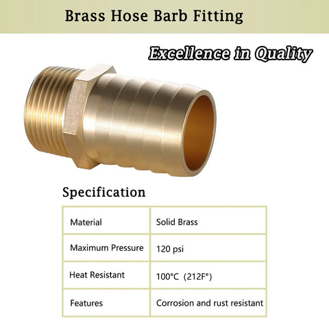 Solid Brass Hose Barb Fitting 1 Inch To 1 Inch NPT Male Adapter For Air Water Fuel And Home Brew Plumbing, corrosion resistant