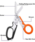 Emergency Response Shears Set With Stainless Steel Foldable Rescue Scissors showing ring cutter and ruler features