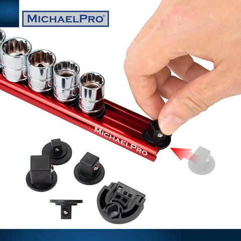 Hand adjusting Heavy Duty Aluminum Socket Organizer Rail Set for One Quarter Inch Drive Sockets, portable 15 inch rail