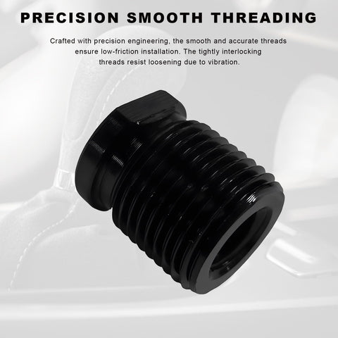 Close-up of Five Piece Aluminum Gear Shift Knob Adapter Kit for Easy Install Fits M8 M10 M12 Threads By 1.25 And M10 M14 By 1.5 showcasing precision threading.