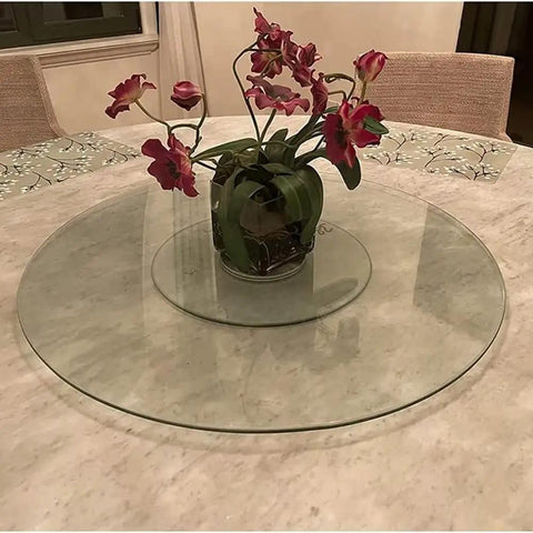 Tempered Glass Rotating Tray Round Lazy Susan For Dining Table 39 Inch Turntable Serving Plate Durable Glass Surface
