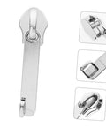 Close-up image of a 4 Pack Zipper Repair Kit For Luggage And Gear, showing silver zipper pull replacements.