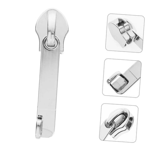 Close-up image of a 4 Pack Zipper Repair Kit For Luggage And Gear, showing silver zipper pull replacements.