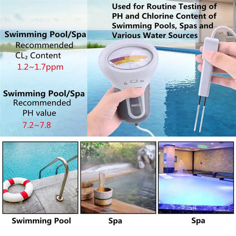 2 In 1 Water Tester For Pools And Spas Handheld CL2 Level Meter With Probe showing fast accurate readings near pool