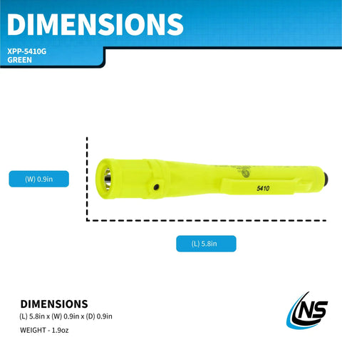 Intrinsically Safe Permissible Penlight Built Tough For Tactical And Outdoor Use, 30 Lumen Green Beam, 147mm Length