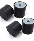 Four Pack Heavy Duty Rubber Vibration Isolator Mounts With Single Female Thread M6 M8, black rubber pads for stability.