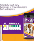 Glucose Urine Test Strips For Cats And Dogs, 50 Count, Easy At Home Pet Health Check, Dip In Urine For Quick Glucose Readings, Track Diabetes Risk And Monitor Your Pet Wellbeing. bottle with cat and dog, color chart, and test strip