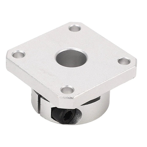 Square flange linear bearing block with four mounting holes and 12mm bore, steel body.