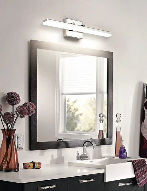 Modern Chrome Vanity Light Bar 20 Inch Long LED Fixture 12W Dimmable Vanity Lighting For Bathroom Makeup Mirror 4000K Daylight Adjustable Wall Sconce ETL Certified Contemporary Bath Decor above mirror
