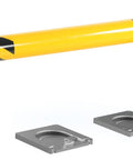 Ultra Tough Heavy Gauge Steel Low Profile Removable Rack Guard No Sweat Quick Install with mounting base, yellow color and curved design.