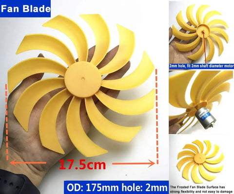 DIY Wind Turbine Kit For Teaching And Science Projects, Hands-On Tiny DC Motor Generator, yellow fan blade, size 17.5 cm
