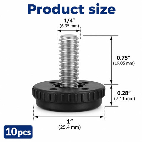 Adjustable 1/4-20 Stainless Steel Furniture Levelers Set Of 10 Screw In Table Feet For Chairs And Cabinets Threaded Leveling