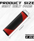 2 Pack Car Seat Belt Cover Pads Soft Carbon Fiber Leather Shoulder Protector in red, showing size and dimension details.