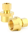 Brass Compression Union Fittings Kit 5 Pack 1/4 Inch Tube OD To 1/2 Inch NPT Female Connectors for fuel air liquid lines.
