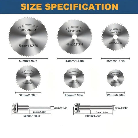 8 Piece High Speed Steel Mini Saw Blade Set For Drills And Rotary Tools With Beefy Heavy Duty Blades size specifications