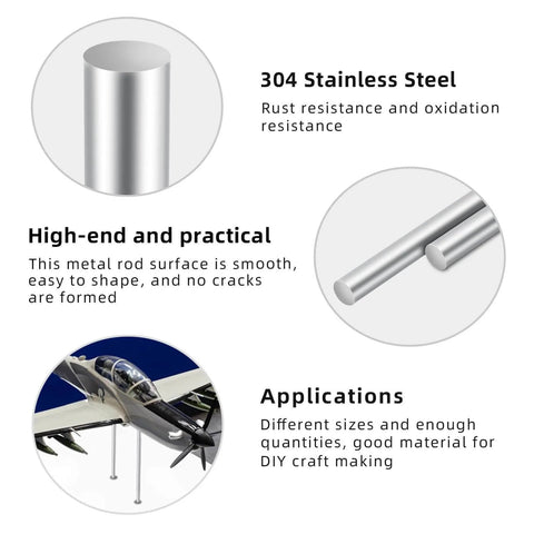 Image showing One Eighth Inch Stainless Steel Rod Eight Inch Solid Round Shaft For DIY Projects And Metalworking Hobbies, 304 Stainless Steel, smooth and rust resistant, includes usage applications in crafting and metalwork.