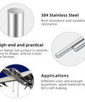 Close-up view of Three Eighths Inch By Eight Inch 304 Stainless Steel Rod Smooth Round Solid Shaft, rust resistant, for DIY.