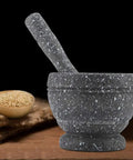 Granite Pattern Mortar And Pestle Set Manual Garlic And Seasoning Grinder With Non Slip Base For Fresh Spices Mash And Crush