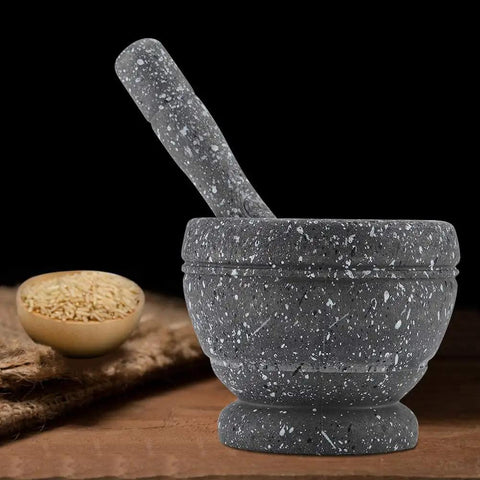 Granite Pattern Mortar And Pestle Set Manual Garlic And Seasoning Grinder With Non Slip Base For Fresh Spices Mash And Crush