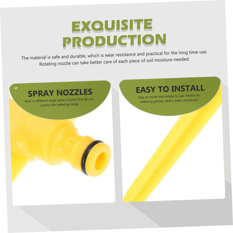 Close-up of yellow spray nozzles and installation guide for Adjustable Rotary Sprinkler For Automatic Garden Watering That Delivers Efficient Lawn Irrigation With Durable Plastic Rotating Head And No Fuss Setup Ideal For Lawns Farms Parks And Large Outdoor Areas.