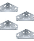 Rock Solid 4 Piece Carbon Steel Gusset Brackets For 1 5/8 Inch Strut Channel right angle connectors in silver finish.