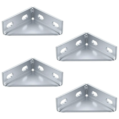 Rock Solid 4 Piece Carbon Steel Gusset Brackets For 1 5/8 Inch Strut Channel right angle connectors in silver finish.