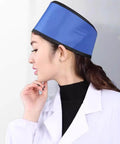 Pro Grade Lead Shielding Cap for Radiation Safety 0.35/0.5 mm, blue lead rubber hat, side view showing hook and loop back.