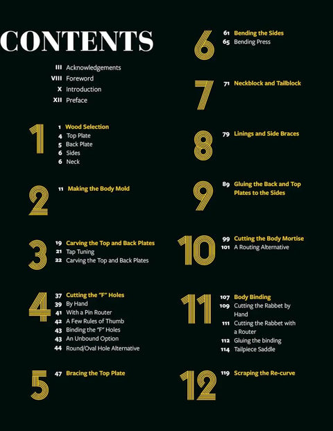 Upgraded Luthier Blueprint For Building Your Dream Acoustic Archtop Guitar Real Deal Construction Manual table of contents page.
