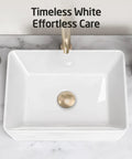 Rectangular White Vessel Sink For Bathroom Countertop With Premium Glaze, Above Counter Porcelain Ceramic Vanity Basin 15.75 x 11.82 x 5.35 In showcasing front view.