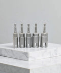 Super Cool 5 Piece Wing Nut Drill Bit Socket Set With Butterfly Screw Driver Kit Plus 1/4 Inch Hex Shank For H11 To 19mm Precision Tasks, five silver sockets