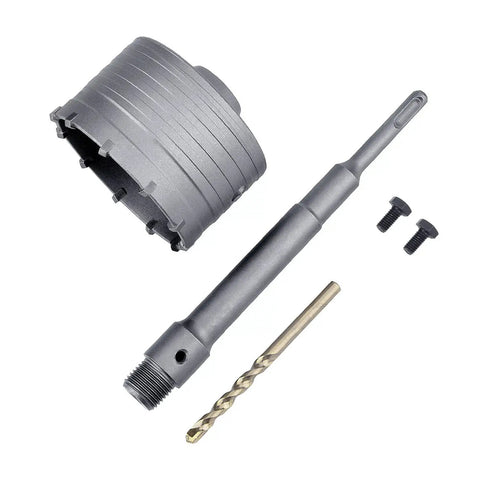 Built Like A Tank 4 Inch Concrete Hole Saw With 220mm Sds Plus Shank Rod featuring a heavy-duty alloy steel construction and center pilot bit.