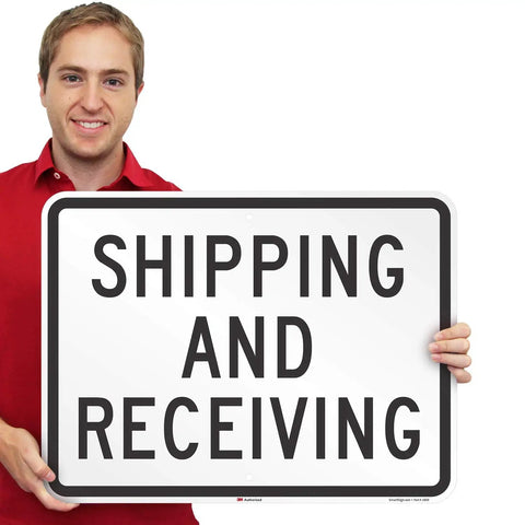 Shipping And Receiving Sign 18x24 In 3M Engineer Grade Reflective Aluminum Black On White, Durable Outdoor Sign With Rustproof Build, DOT Compliant, 10 Year Life, Easy Mounting With Rounded Corners And Three Eighths Inch Mounting Holes