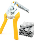 Beefed Up Type M Hog Nail Ring Pliers Kit With 2400 M Clips, ergonomic polypropylene handles, metal clips shown