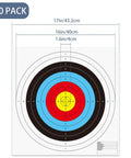 Bullseye Paper Targets Set 50 Sheets 16x16 Inch 10 Ring Archery Targets For Range And Backyard Practice Pro Grade Durable Wood Free Paper Bright Color For Bow And Arrow Training image showing target with dimensions.