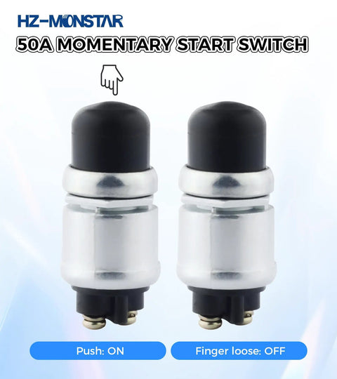 Waterproof 12V 24V Push Button Starter Switch 50A Heavy Duty For Cars Boats Trucks Tractors And Marine Applications Momentary Engine Start Button With Weatherproof Rubber Cover 2 Pack Black, two switches