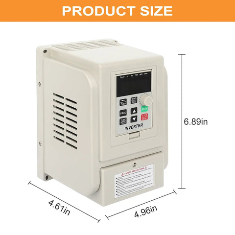 2.2KW VFD Inverter Spindle Motor Speed Controller 220V 50 60 Hz 0-400 Hz with dimensions shown, front view