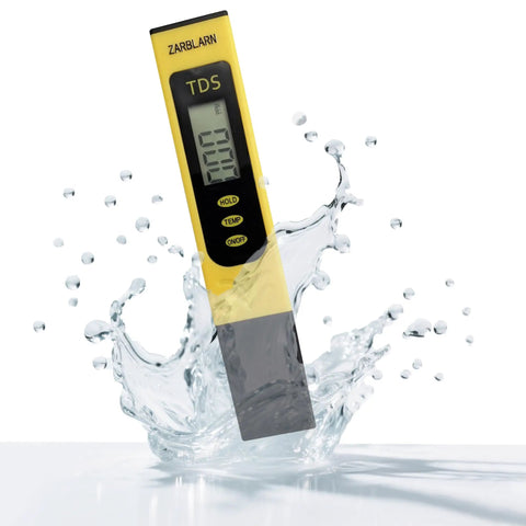 Digital TDS Meter Water Tester For Drinking Water,Pool And Aquarium Test Kit showing digital display in splash of water
